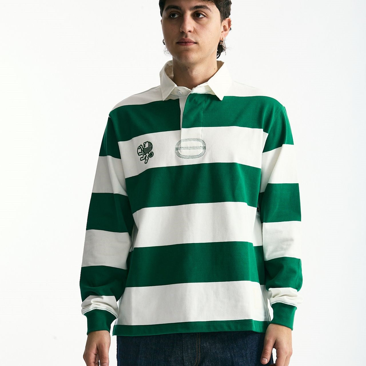 Polo in cotone Rigato bianco e verde men Woc - 7