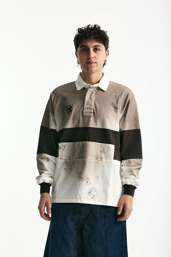 Polo in coton marrone e bianco men Woc