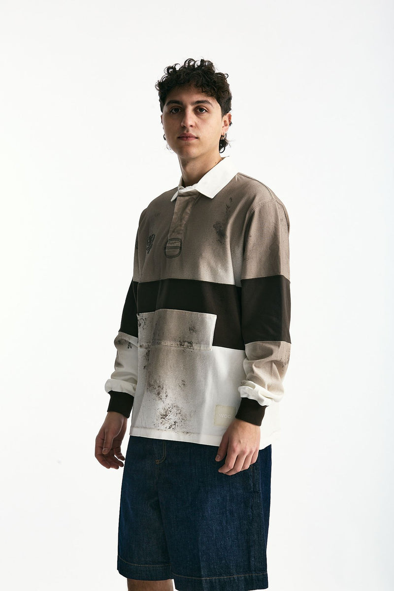 Polo in coton marrone e bianco men Woc - 4