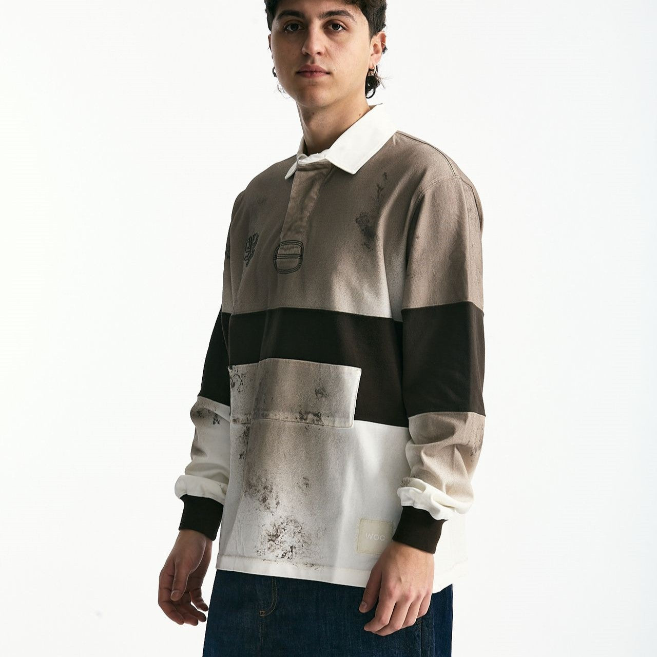 Polo in coton marrone e bianco men Woc - 7