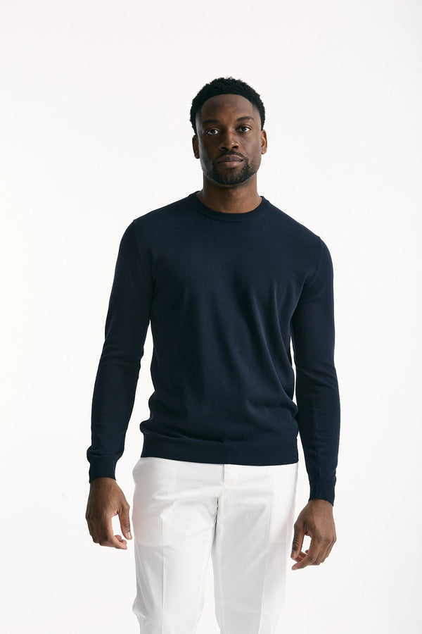 Maglia girocollo in cotone blu men Zanone