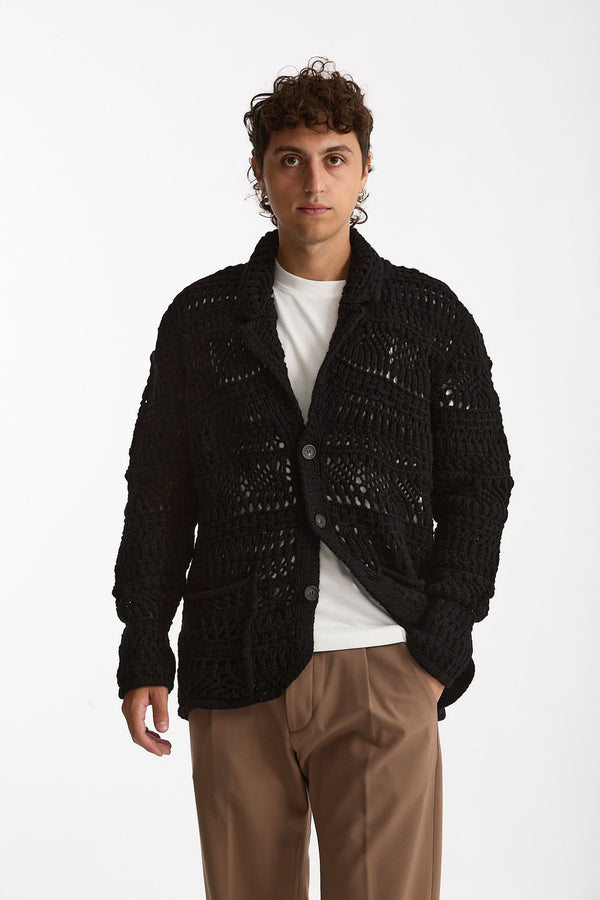 Cardigan in lana e poliammide nero men Atomo factory