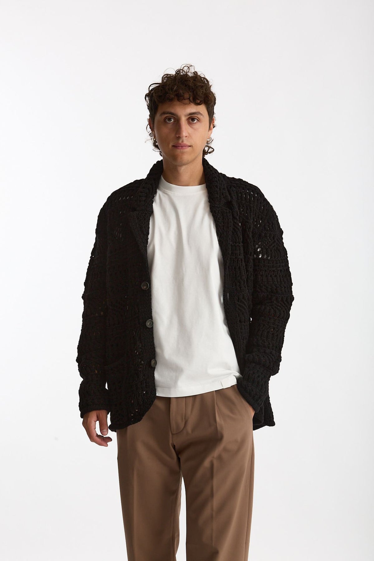 Cardigan in lana e poliammide nero men Atomo factory - 6