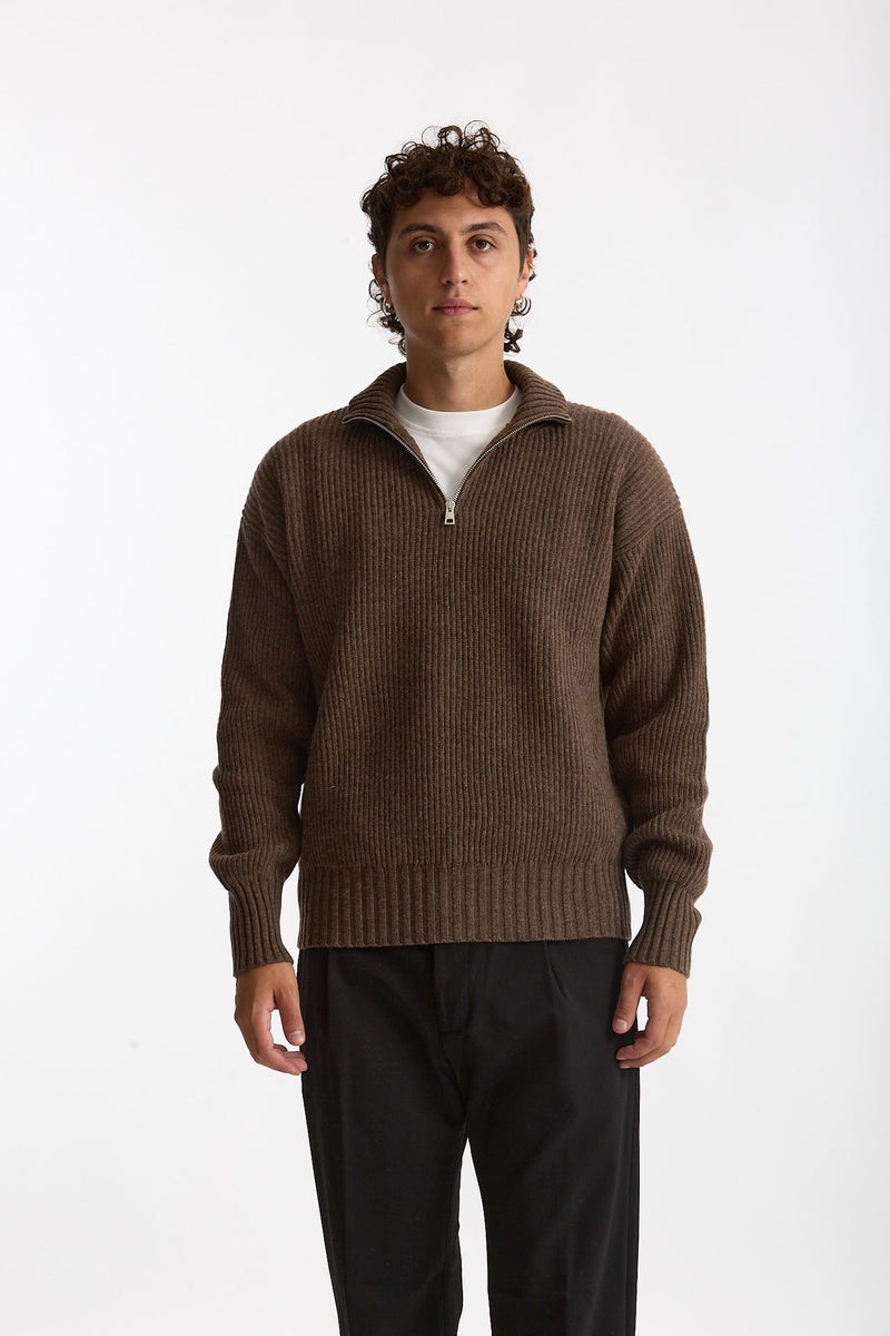 Maglia Mezza zip in lana marrone men Diana studio - 1