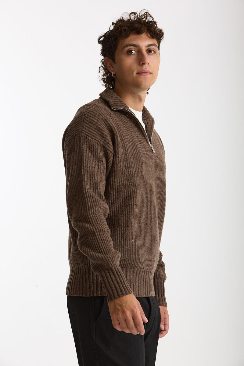 Maglia Mezza zip in lana marrone men Diana studio - 3