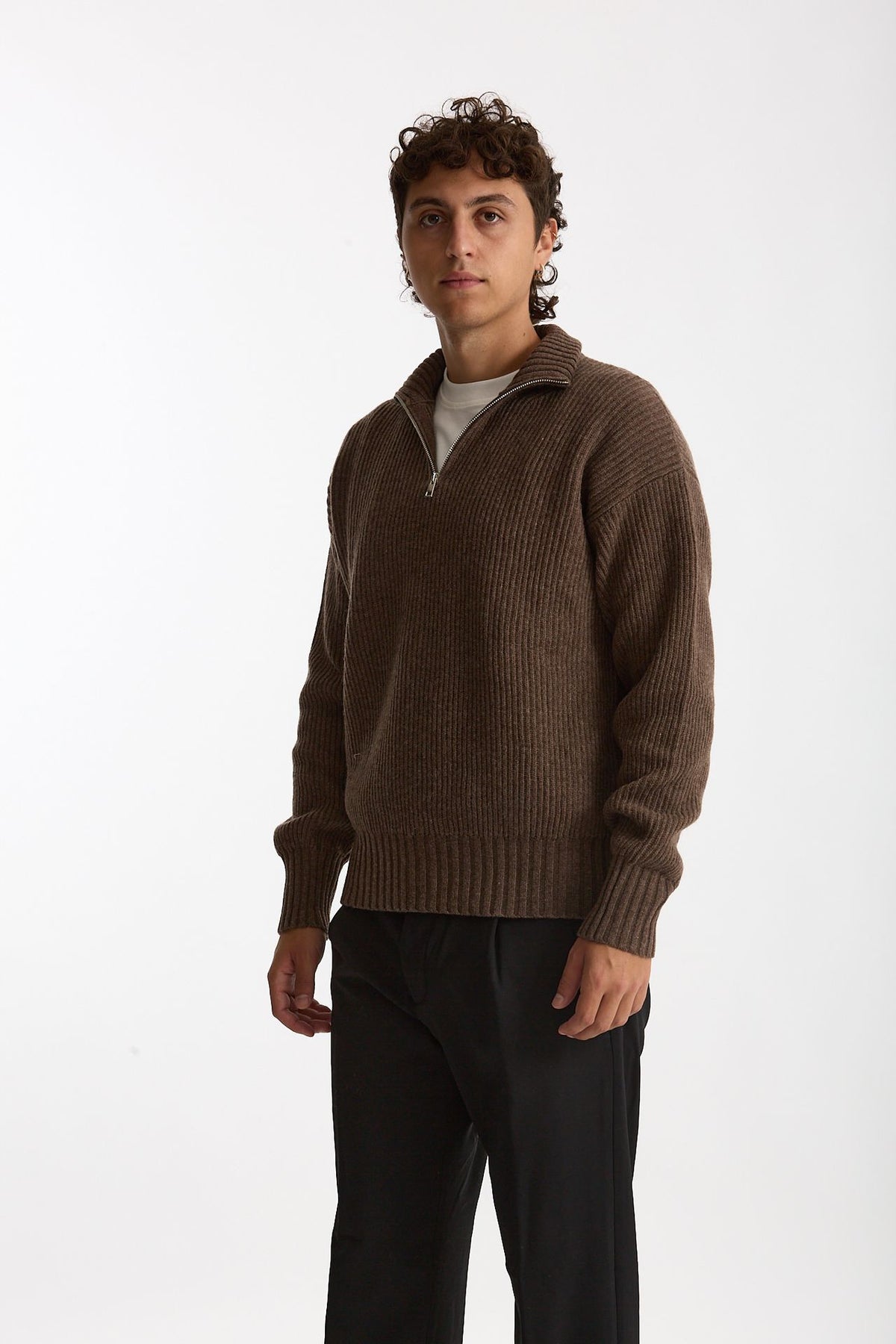 Maglia Mezza zip in lana marrone men Diana studio - 5