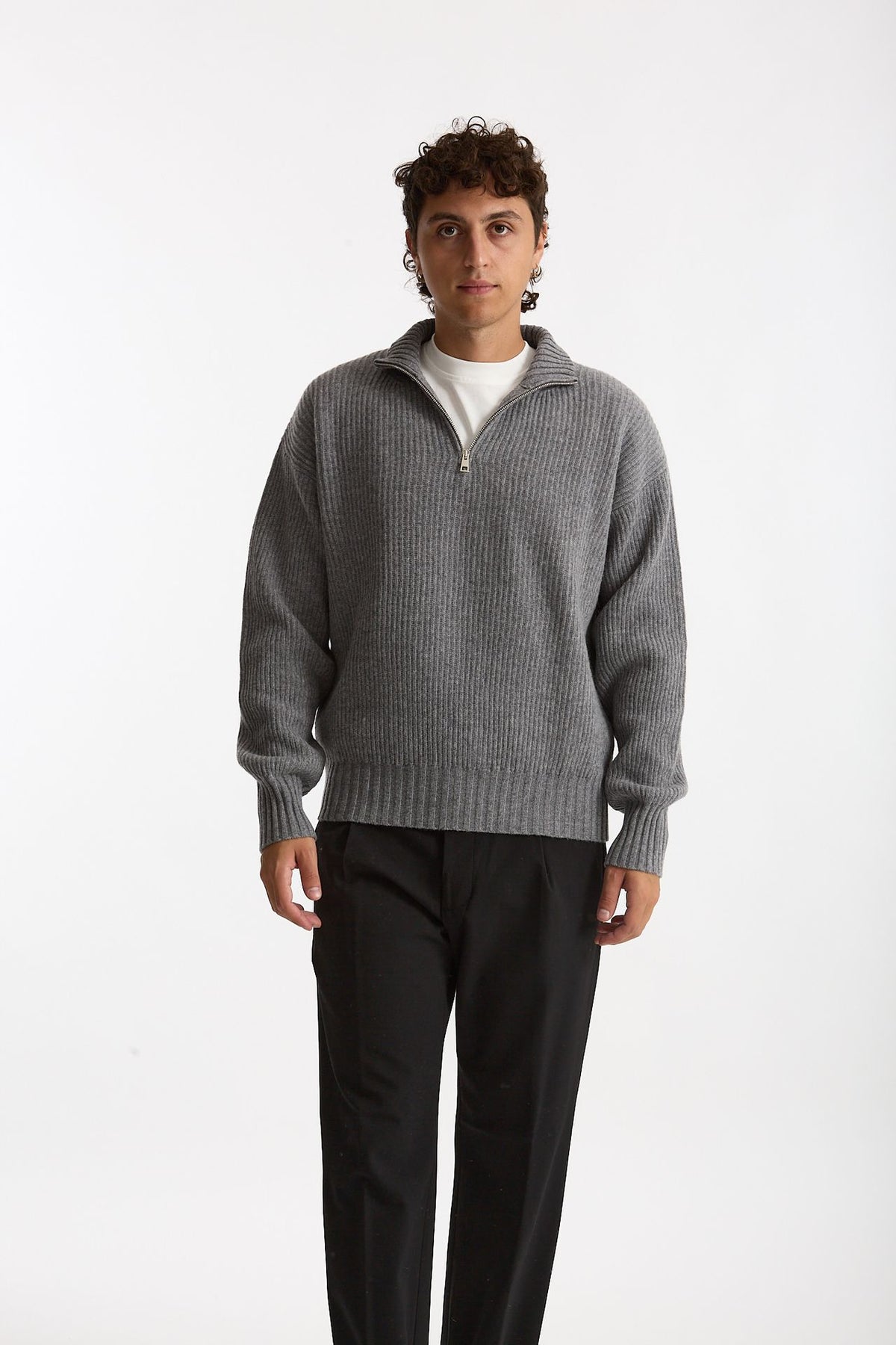 Maglia Mezza zip in lana grigio men Diana studio - 2