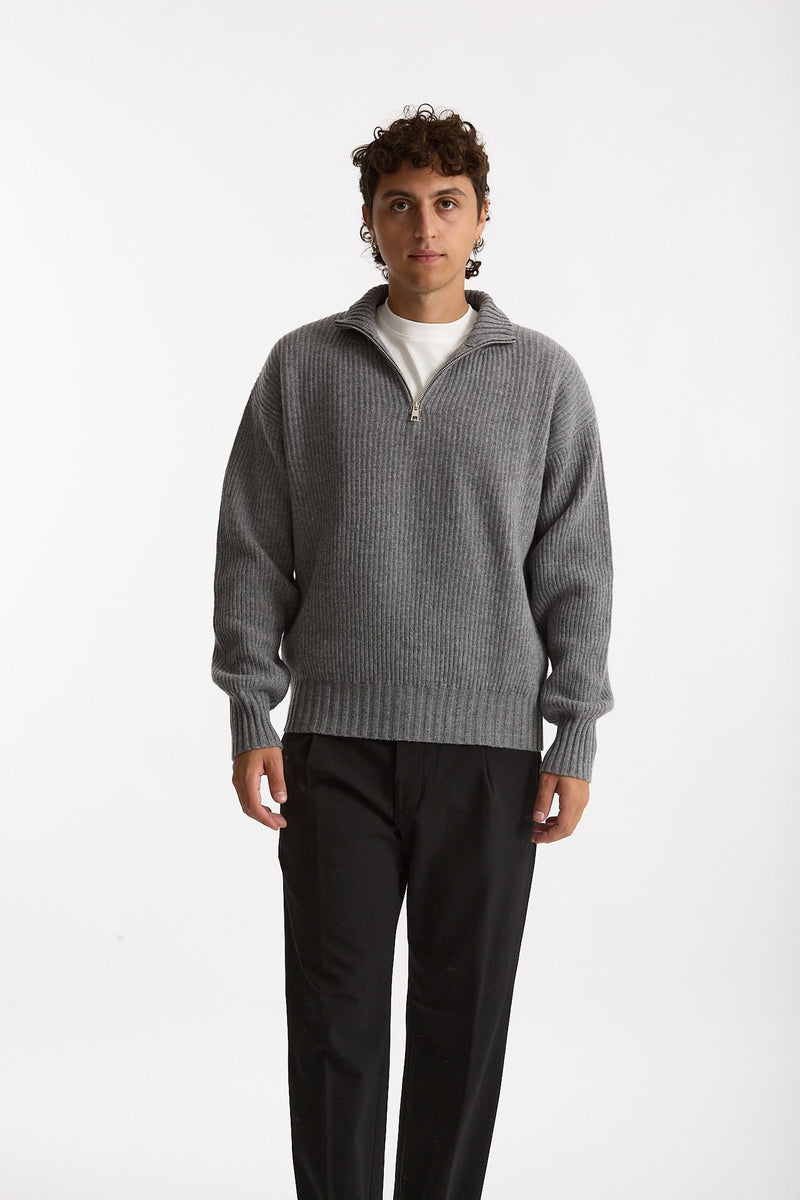 Maglia Mezza zip in lana grigio men Diana studio - 2