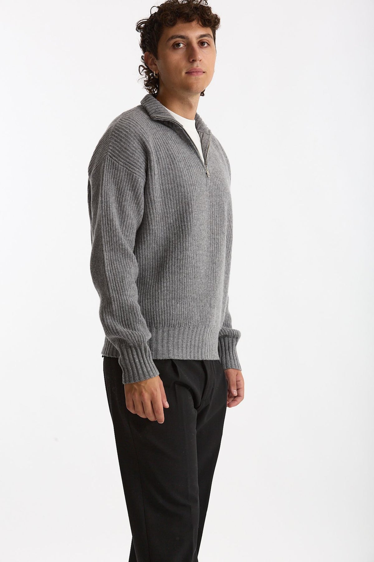 Maglia Mezza zip in lana grigio men Diana studio - 4