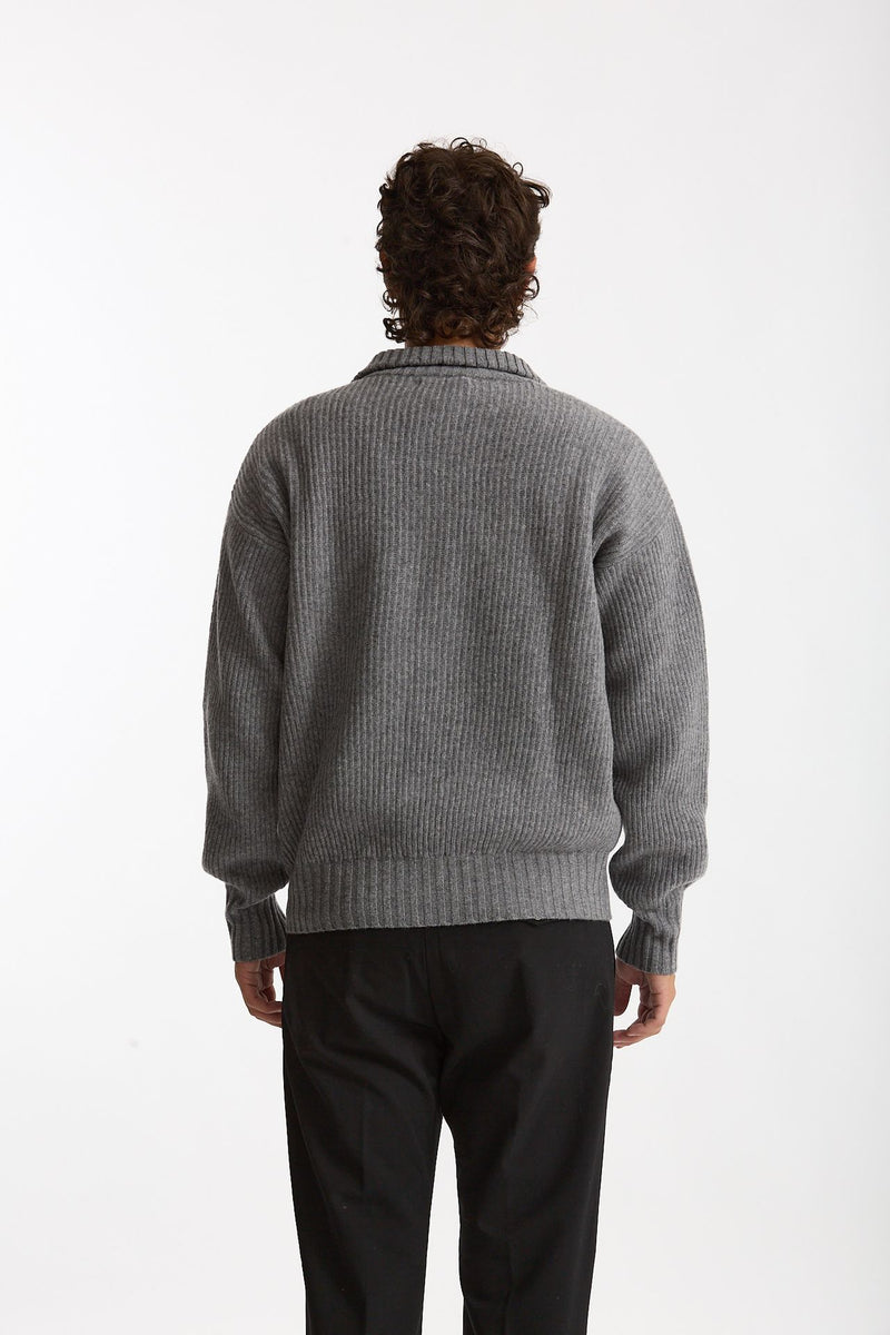 Maglia Mezza zip in lana grigio men Diana studio - 5