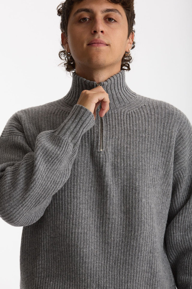 Maglia Mezza zip in lana grigio men Diana studio - 6