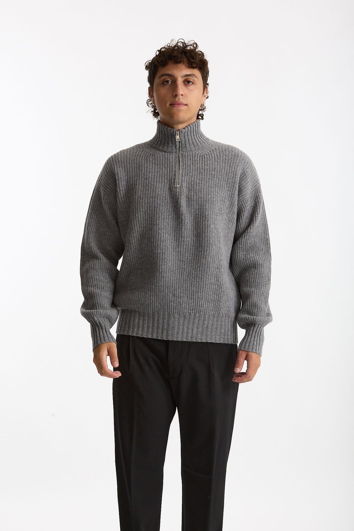 Maglia Mezza zip in lana grigio men Diana studio - 7