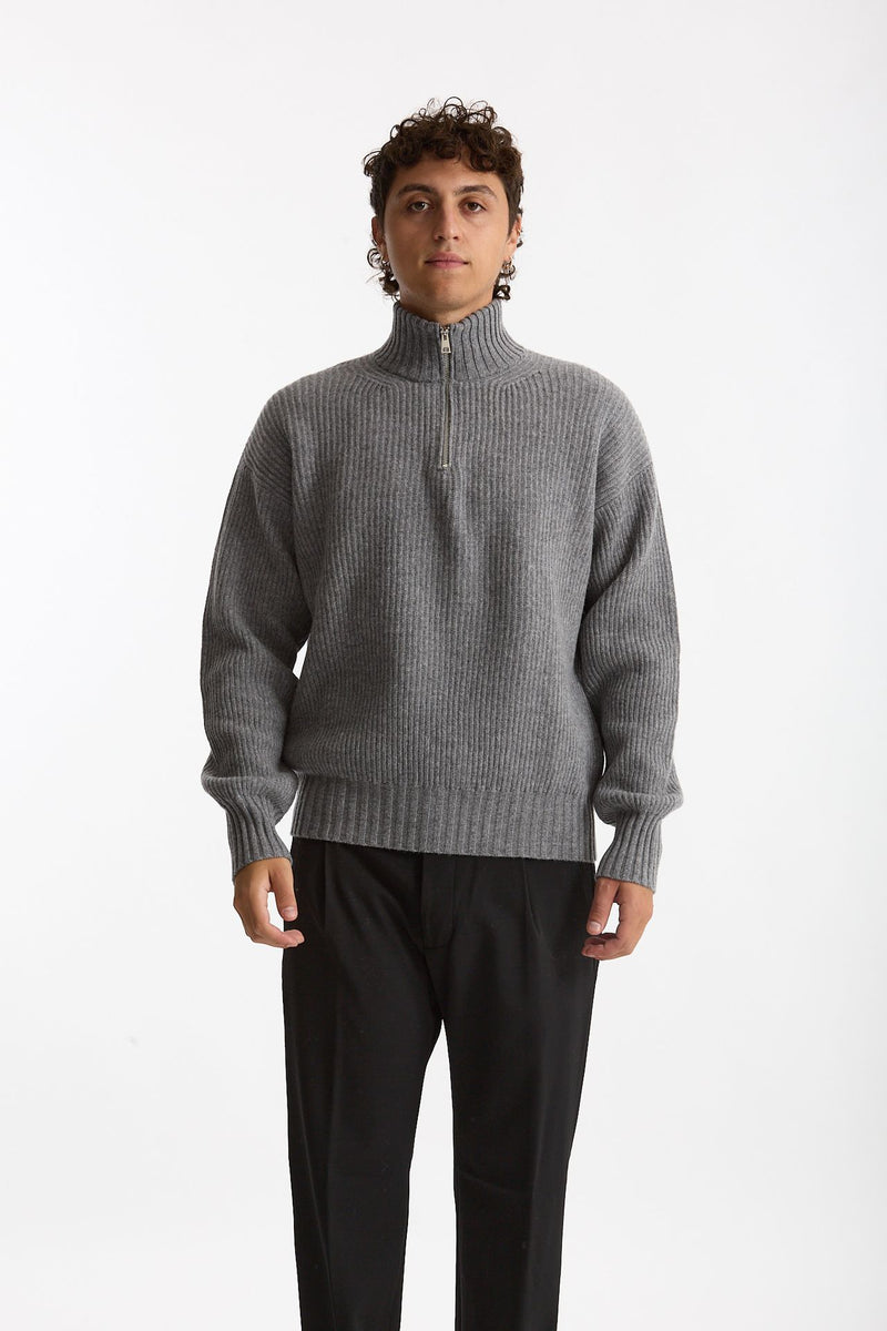 Maglia Mezza zip in lana grigio men Diana studio - 7