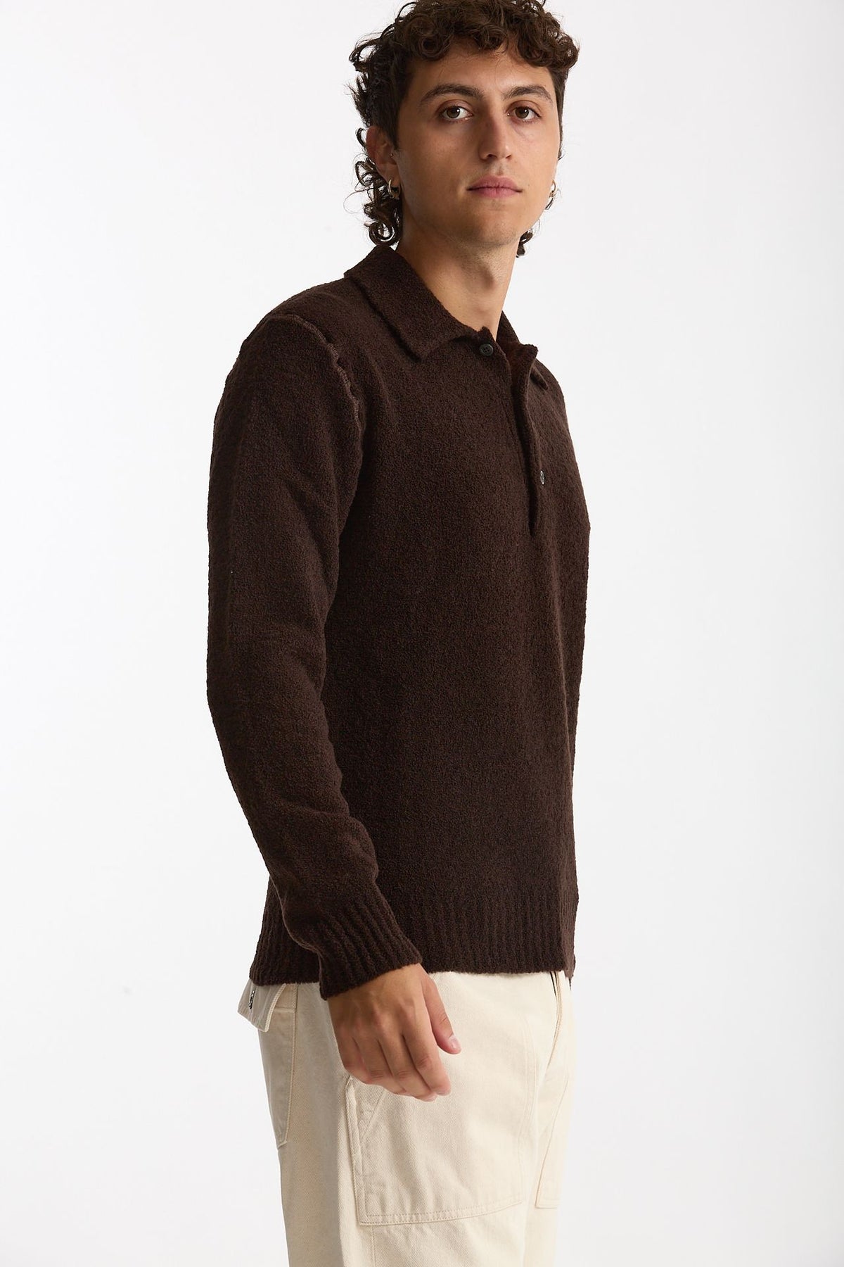 Polo in lana boucle’ marrone men Diana studio - 3