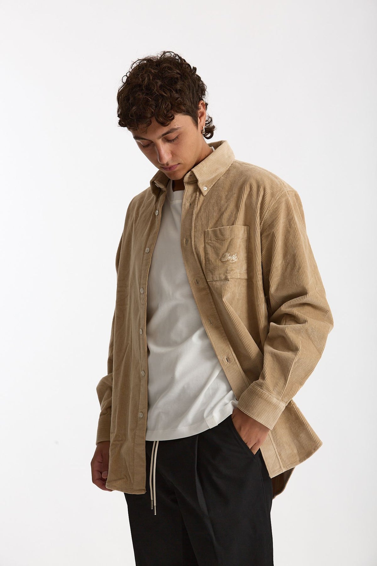 Camicia in velluto beige men Drôle de monsieur - 1