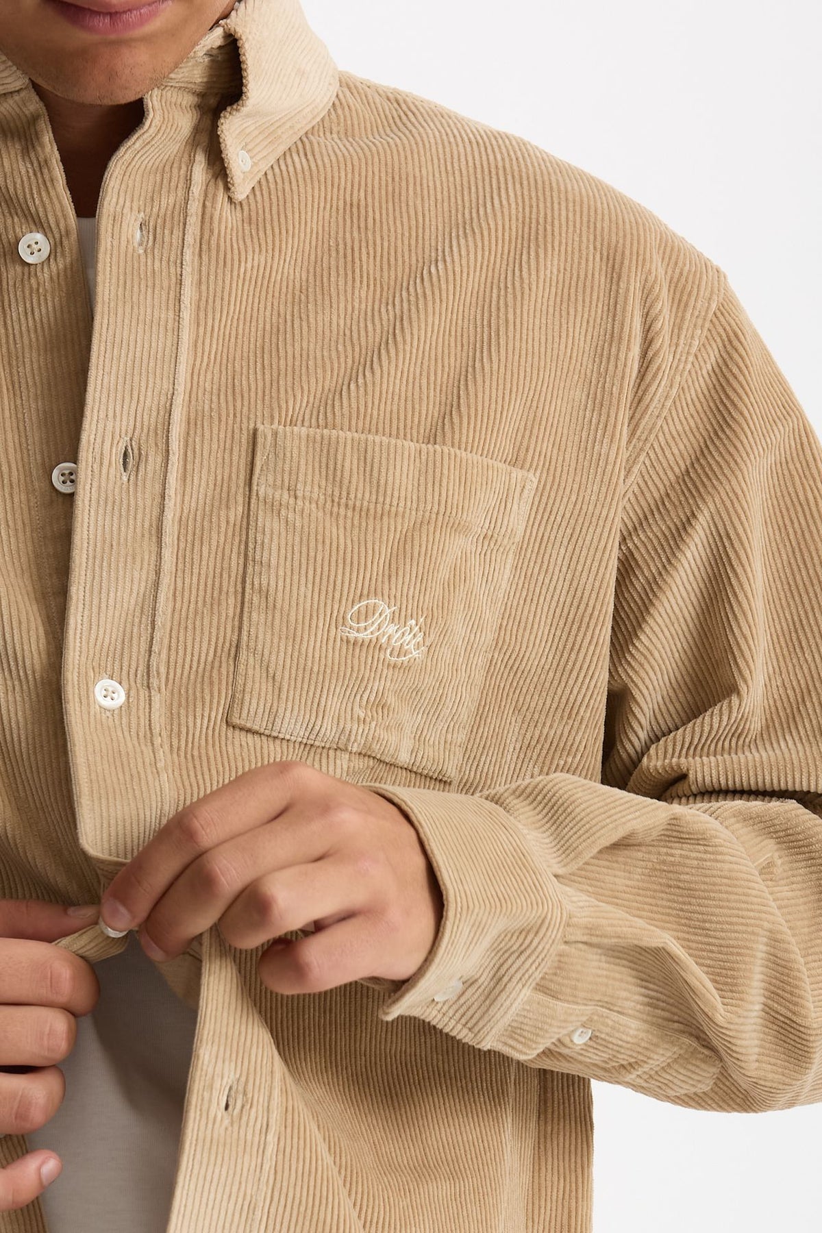 Camicia in velluto beige men Drôle de monsieur - 3
