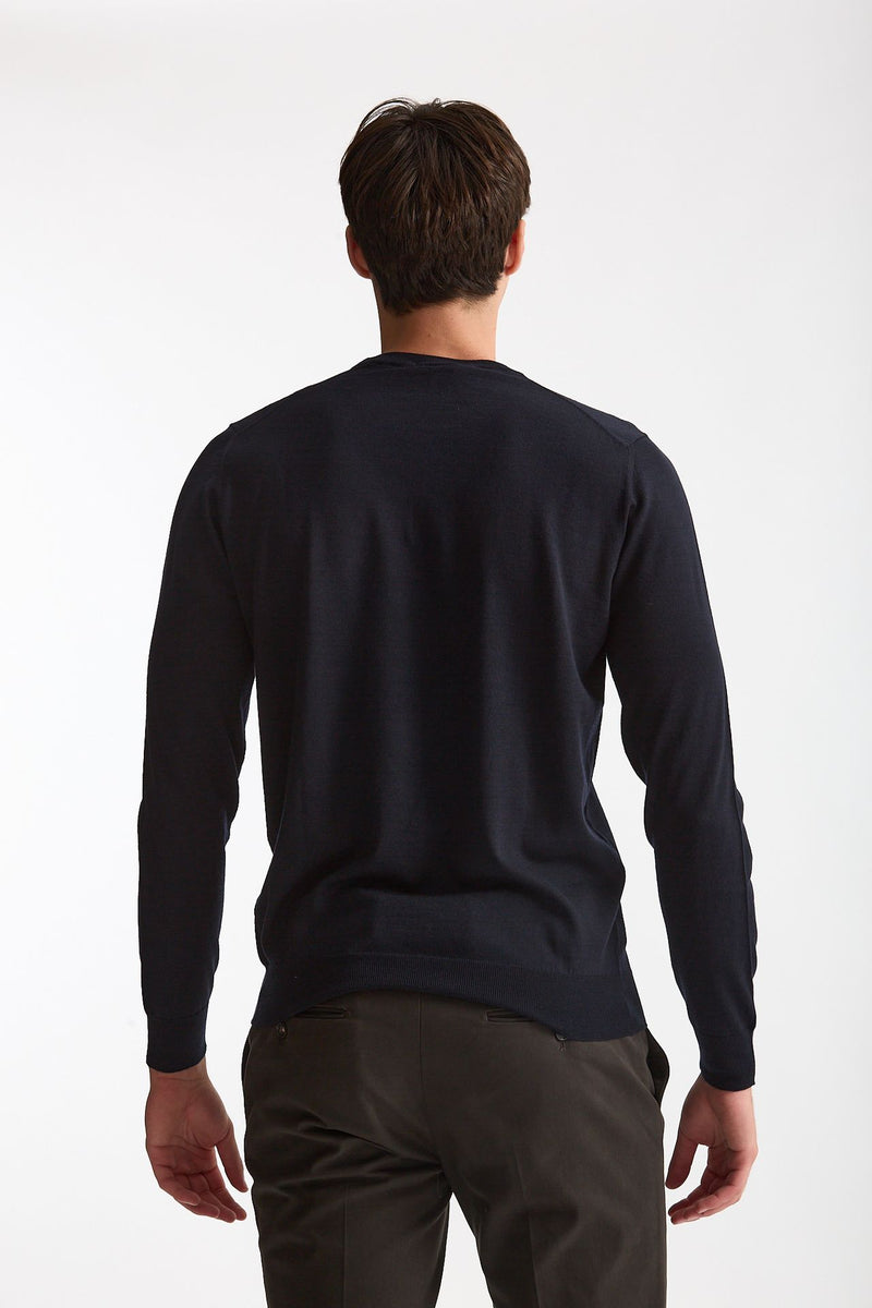 Maglia in lana rasata MODERN blu men Drumohr - 3