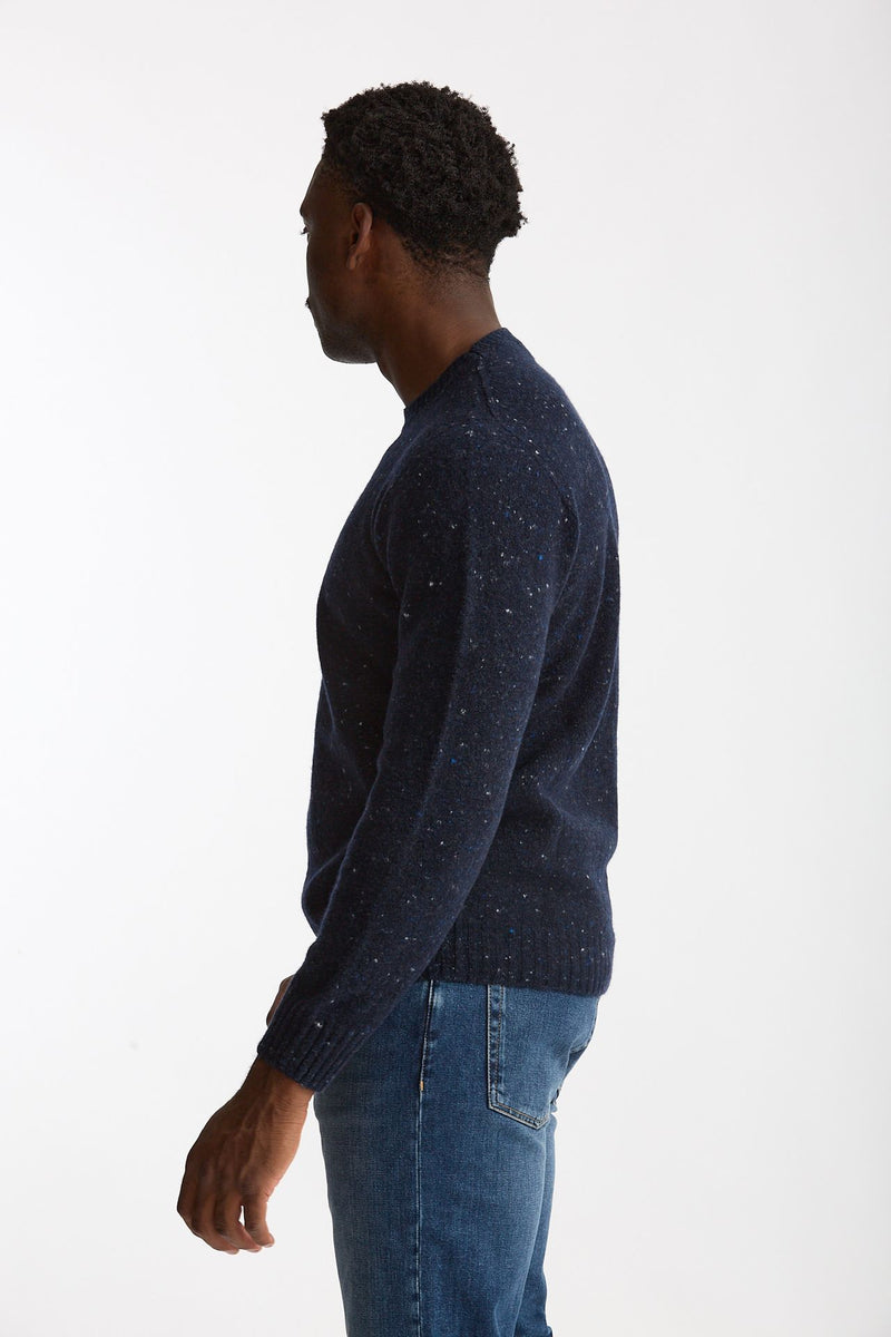 Maglia girocollo in lana e cashmere Tweed blu men Drumohr - 3