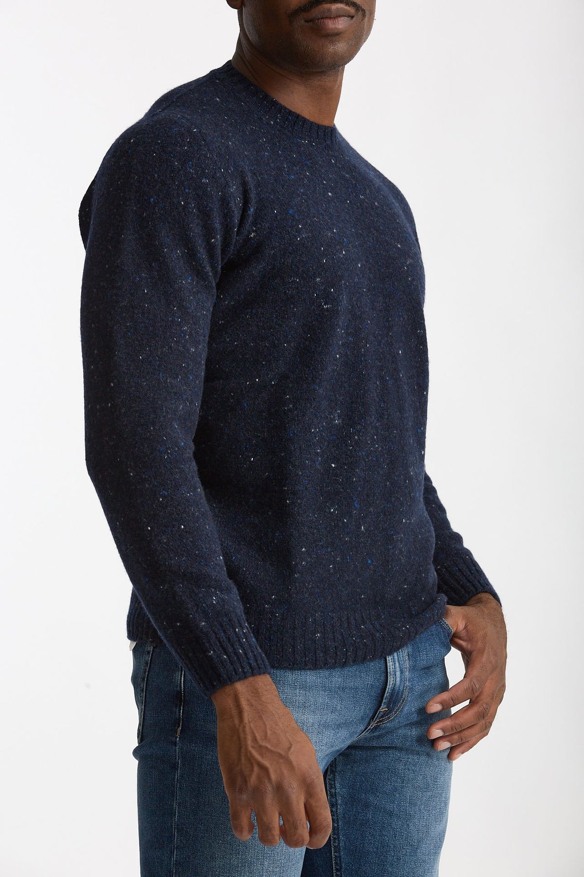 Maglia girocollo in lana e cashmere Tweed blu men Drumohr - 4