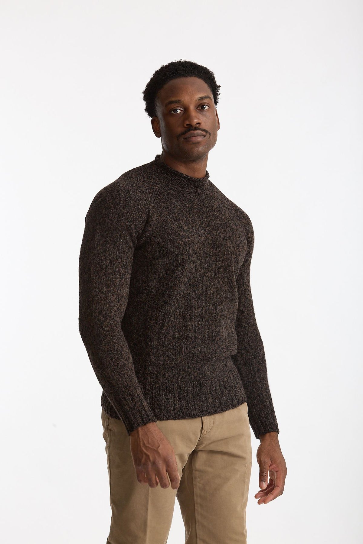 Maglia in lambswool Moulinè marrone e nero men Drumohr - 4