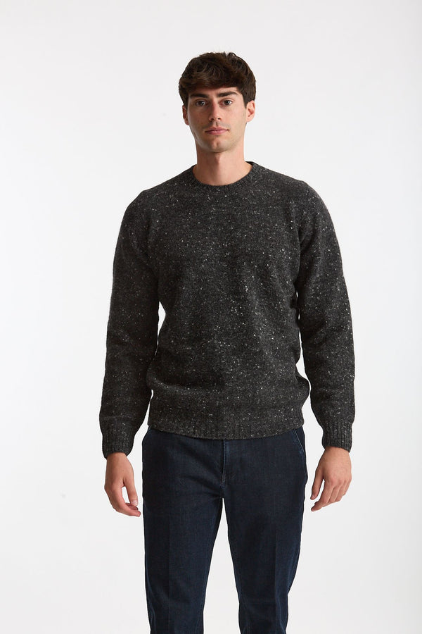 Maglia girocollo in lana e cashmere Tweed grigio men Drumohr