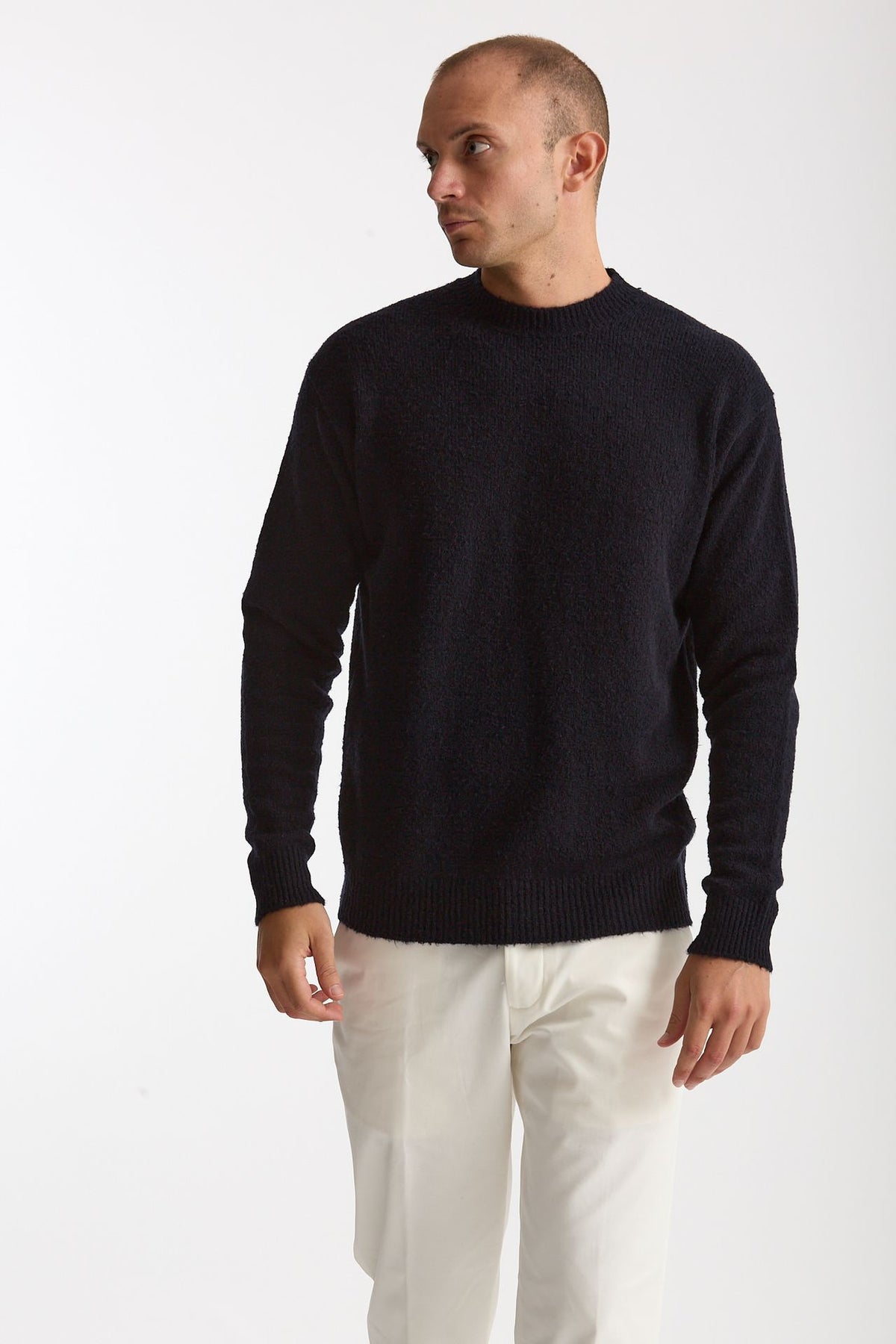Maglia girocollo in lana bouclè blu men Grifoni - 2