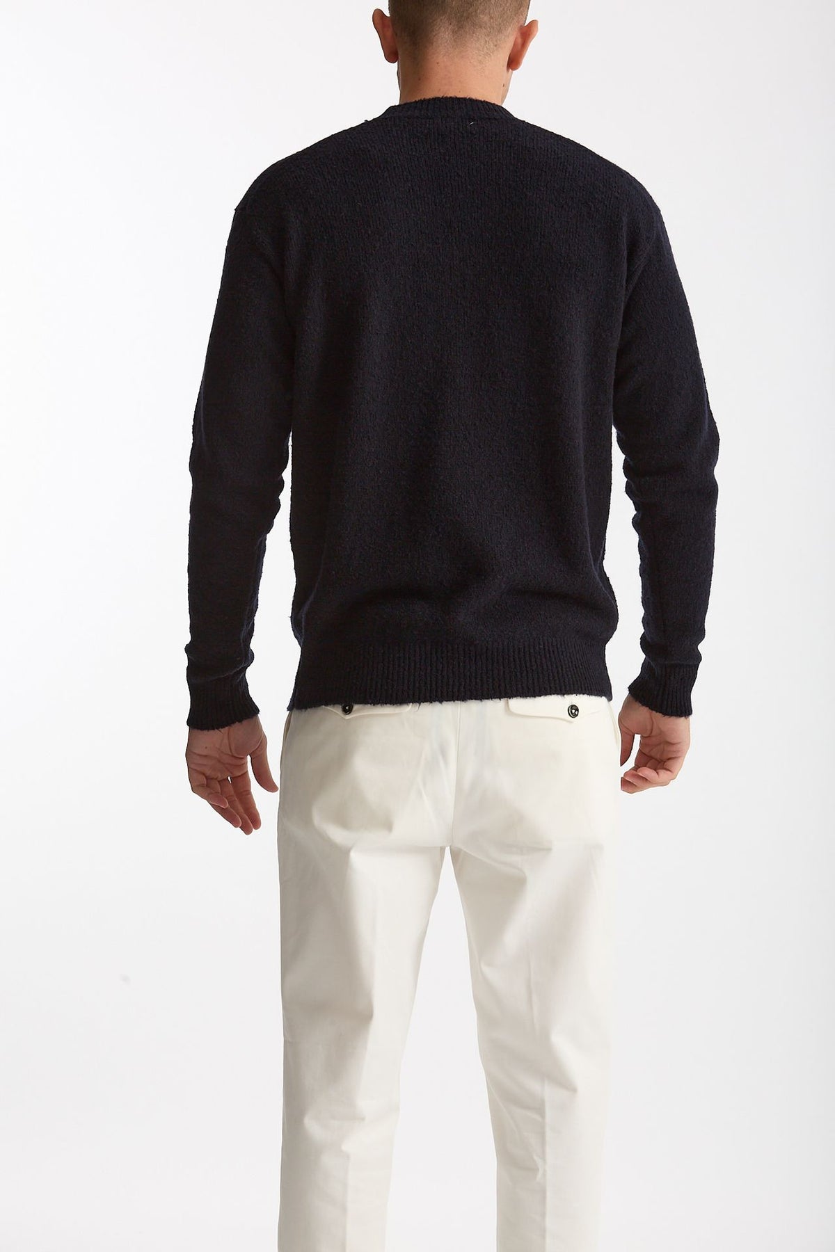 Maglia girocollo in lana bouclè blu men Grifoni - 4