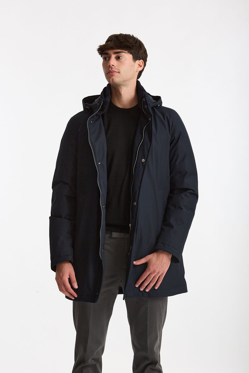 Parka in nylon e viscosa blu men Herno - 3