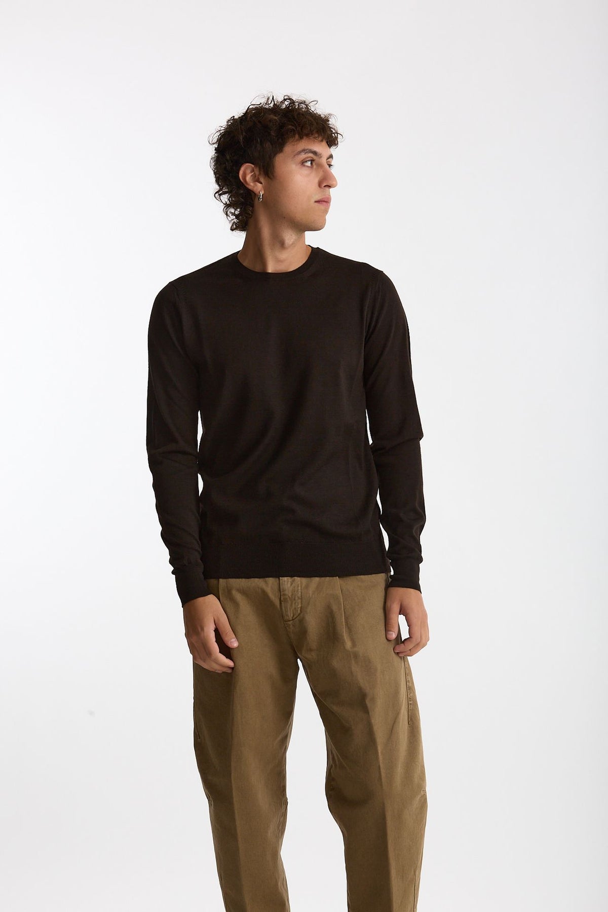 Maglia girocollo in lana rasata marrone men Hosio - 1