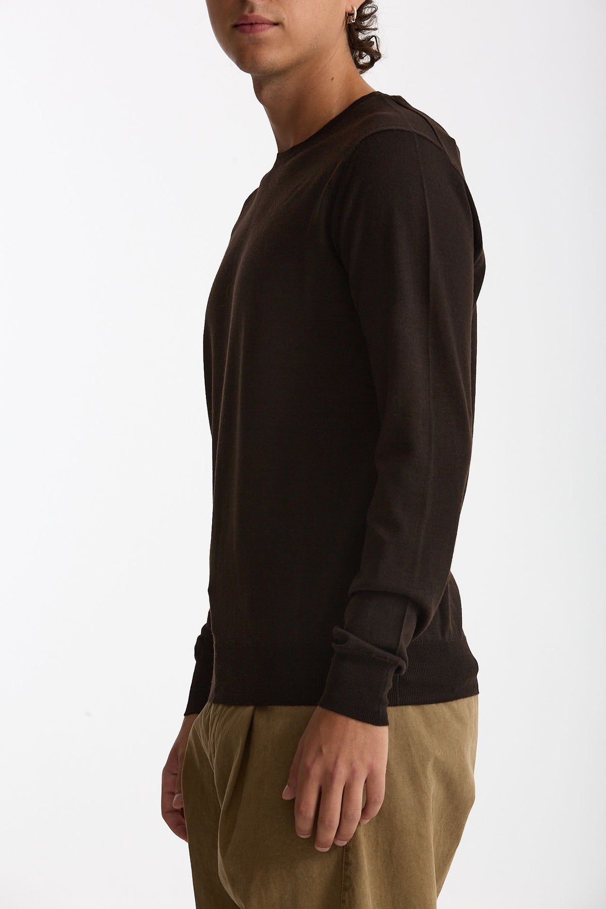Maglia girocollo in lana rasata marrone men Hosio - 5