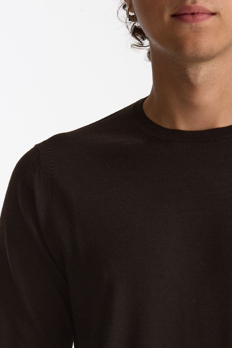 Maglia girocollo in lana rasata marrone men Hosio - 6