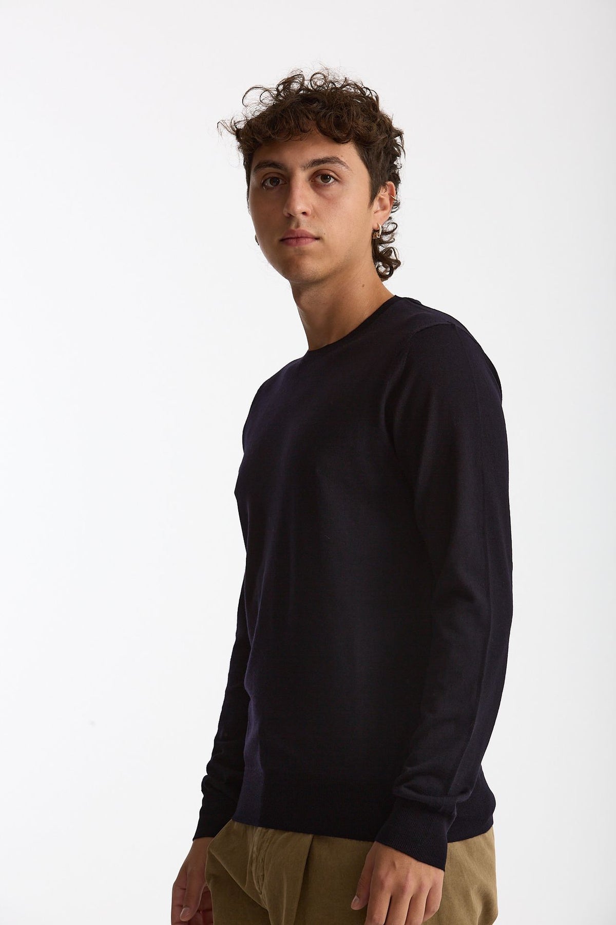 Maglia girocollo in lana rasata blu men Hosio - 1