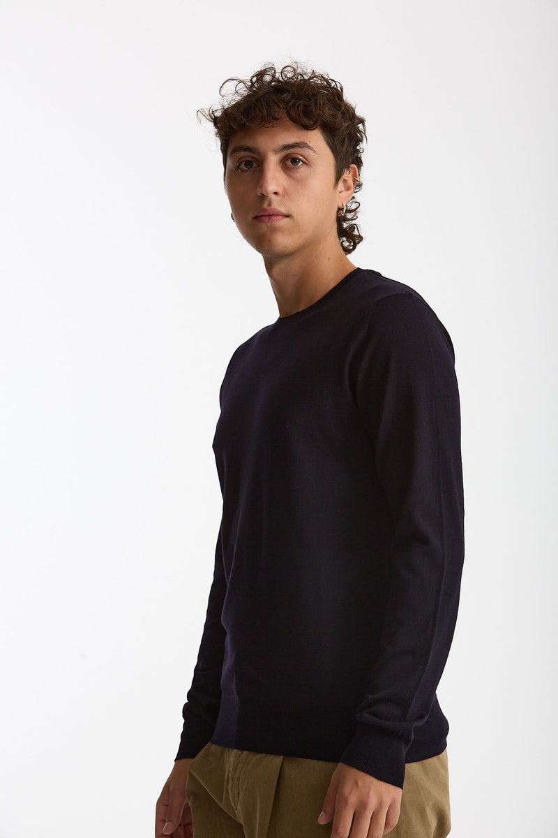 Maglia girocollo in lana rasata blu men Hosio - 1