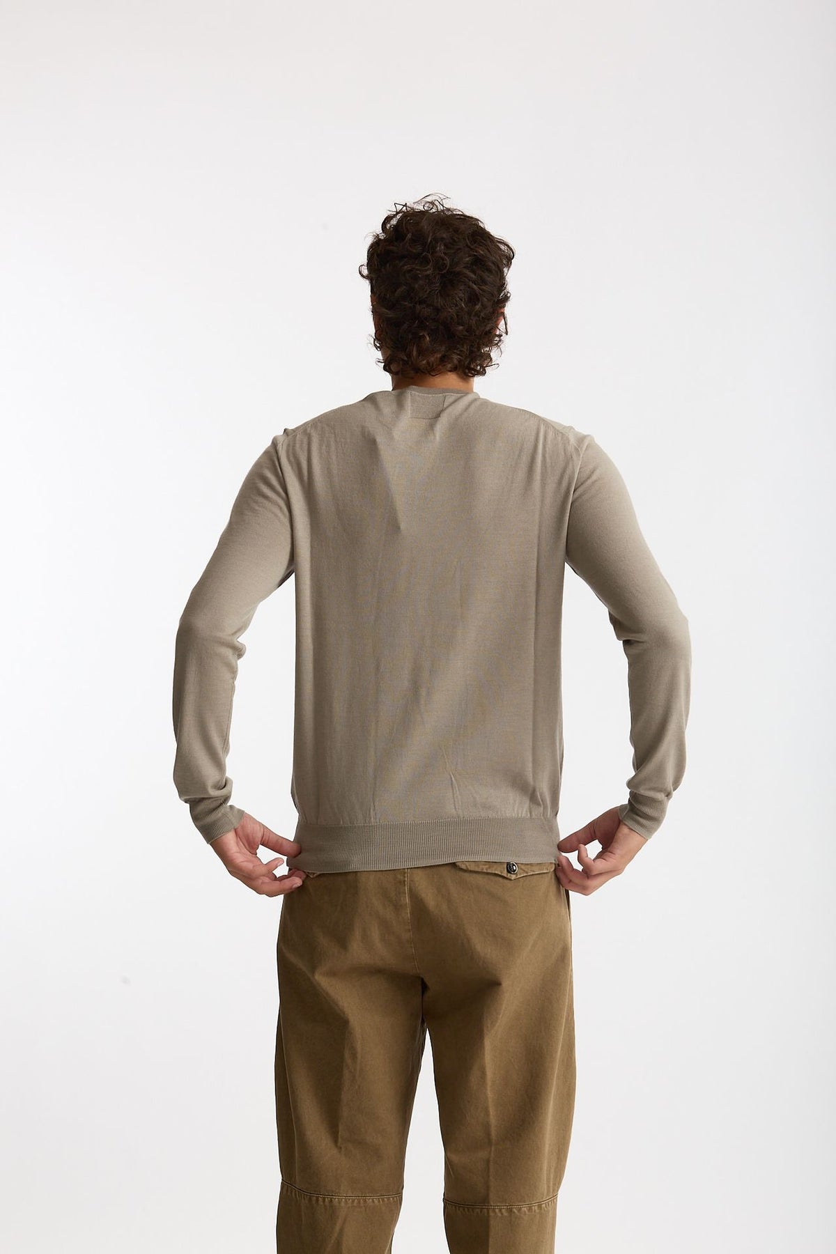 Maglia girocollo in lana rasata tortora men Hosio - 4
