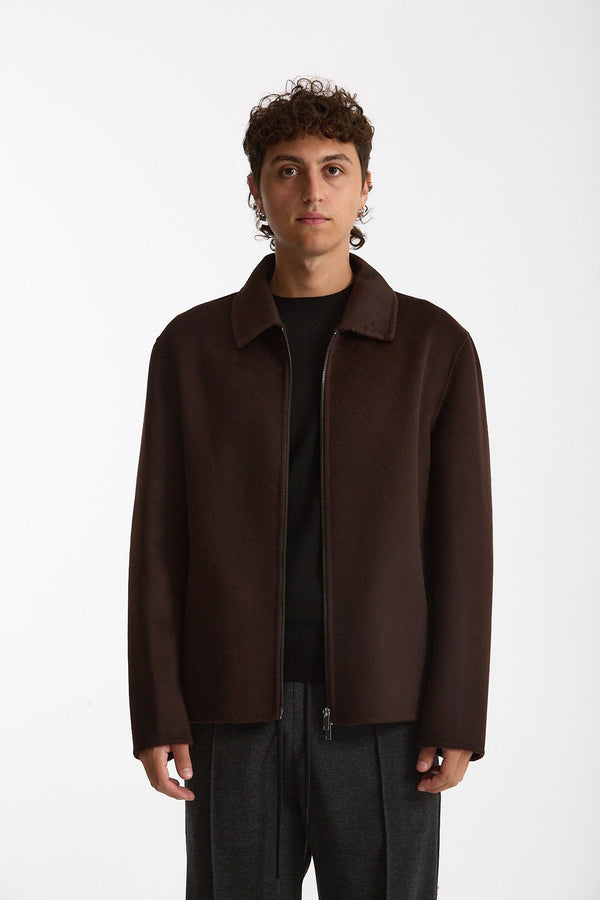 Overshirt Full zip in lana marrone men Hosio