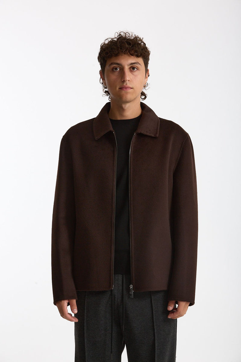Overshirt Full zip in lana marrone men Hosio - 1