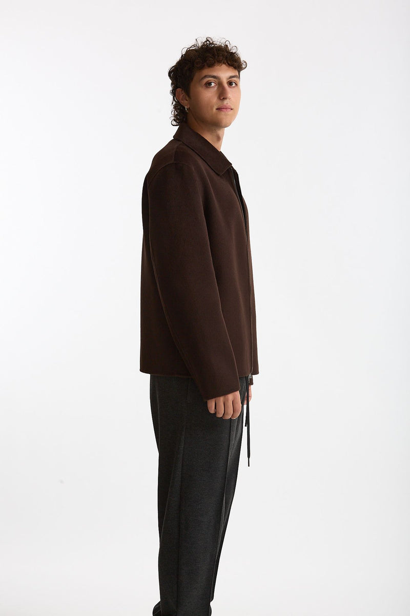 Overshirt Full zip in lana marrone men Hosio - 2