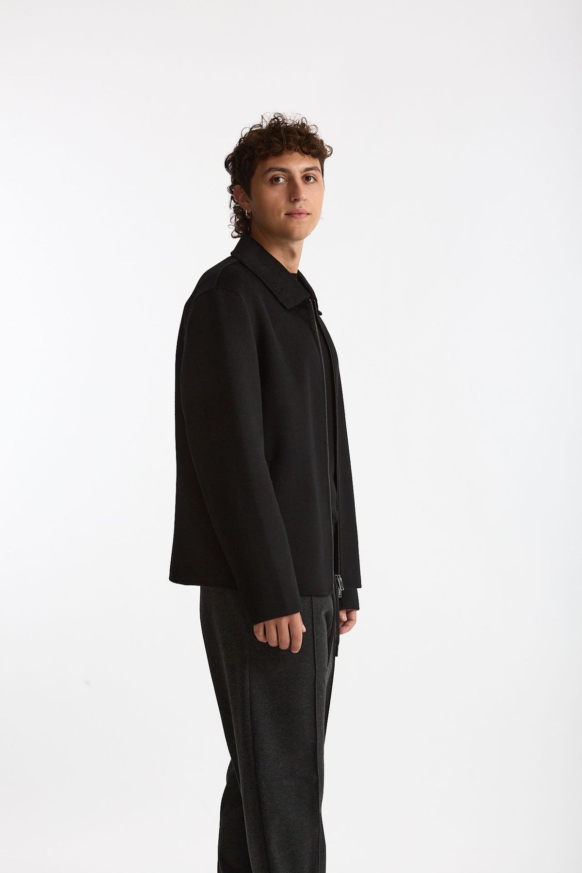 Overshirt Full zip in lana nero men Hosio - 3