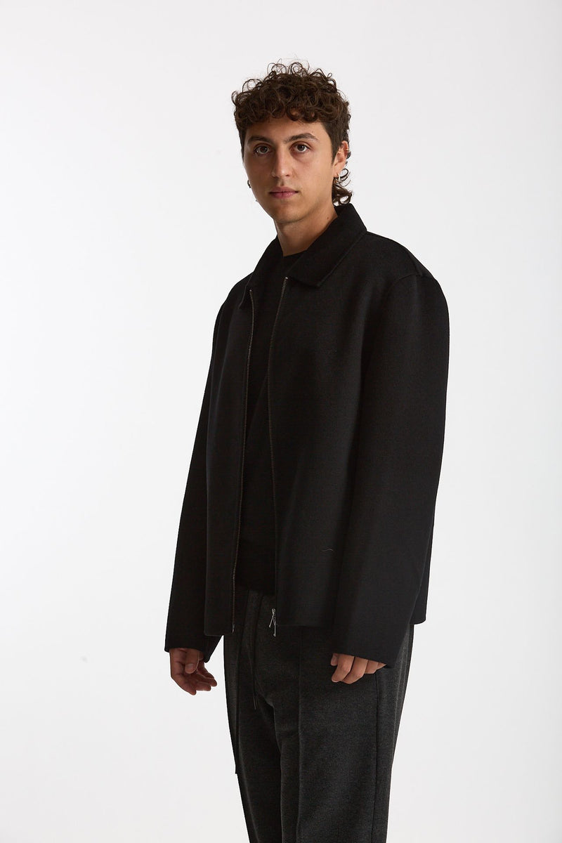 Overshirt Full zip in lana nero men Hosio - 1