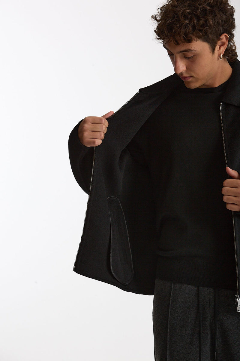 Overshirt Full zip in lana nero men Hosio - 5