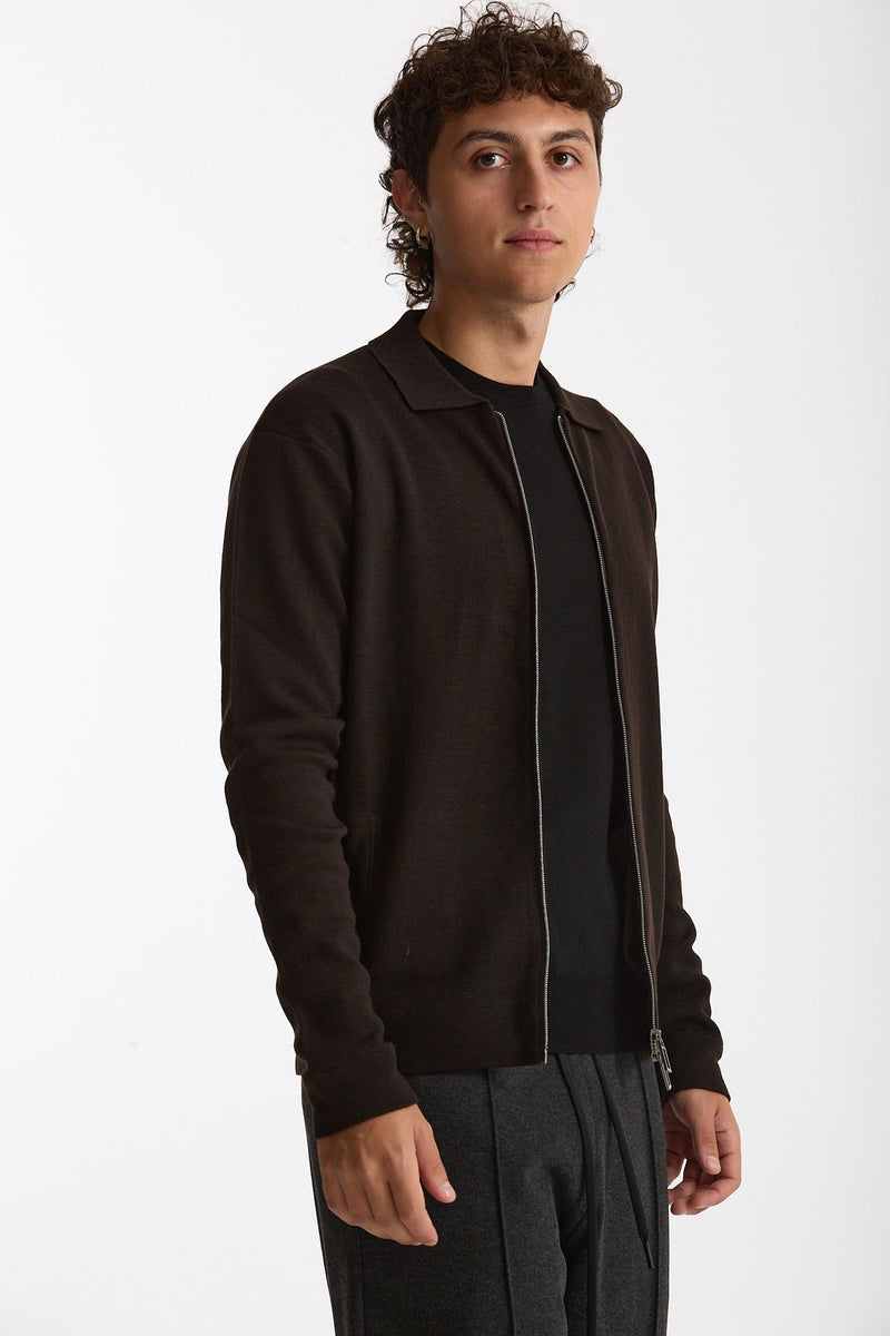 Maglia Full zip in lana merino marrone men Hosio - 2