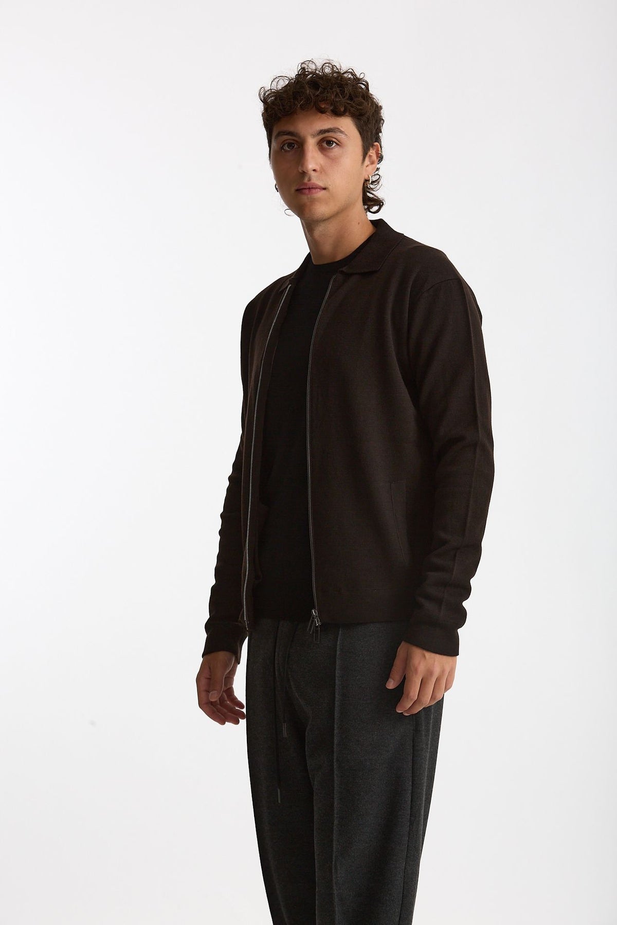 Maglia Full zip in lana merino marrone men Hosio - 4