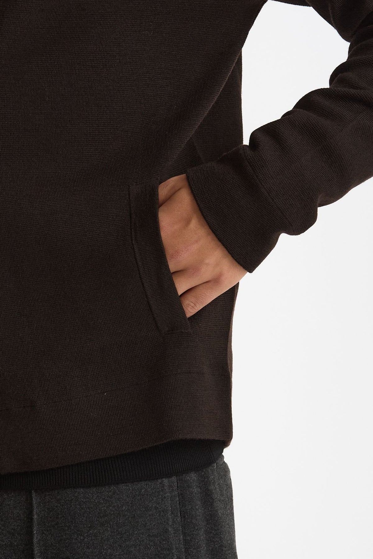 Maglia Full zip in lana merino marrone men Hosio - 5