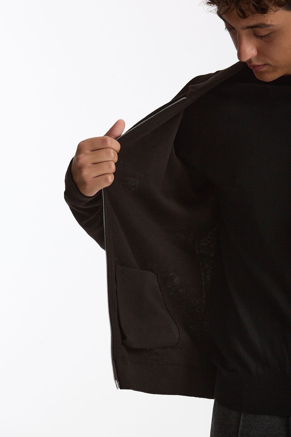 Maglia Full zip in lana merino marrone men Hosio - 6