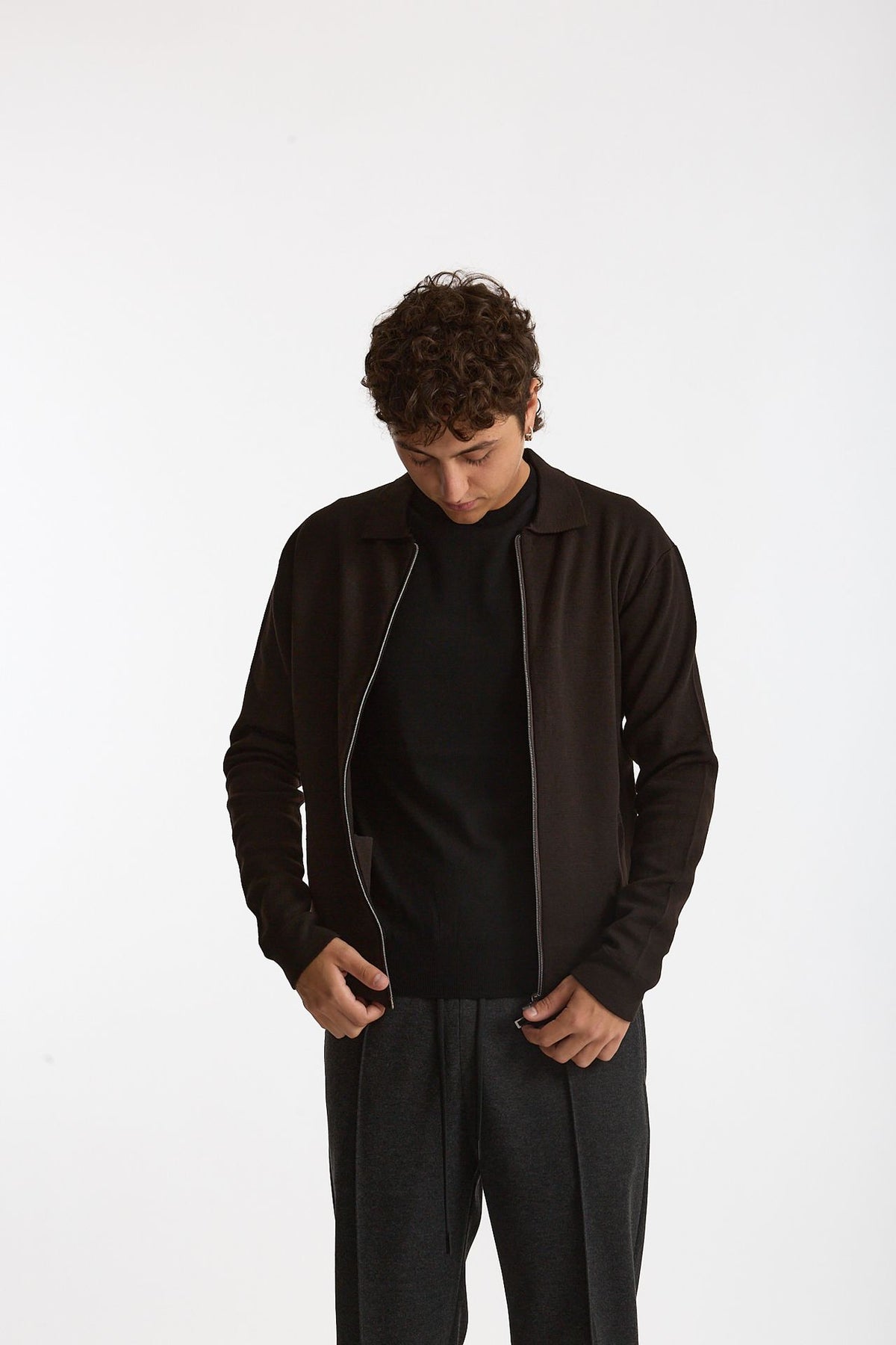 Maglia Full zip in lana merino marrone men Hosio - 7