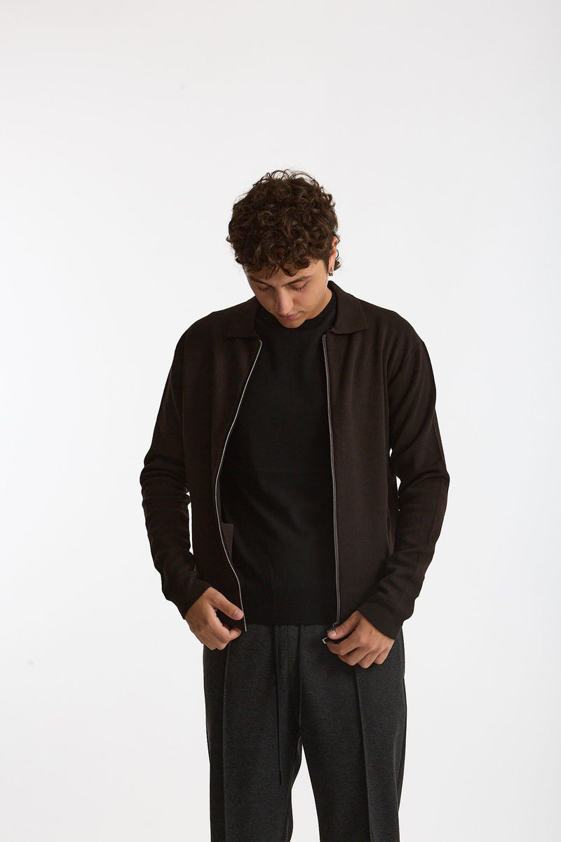 Maglia Full zip in lana merino marrone men Hosio - 7