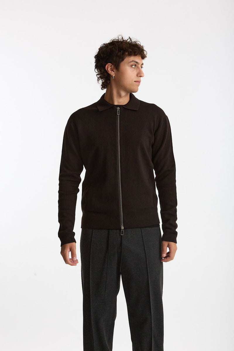 Maglia Full zip in lana merino marrone men Hosio - 8