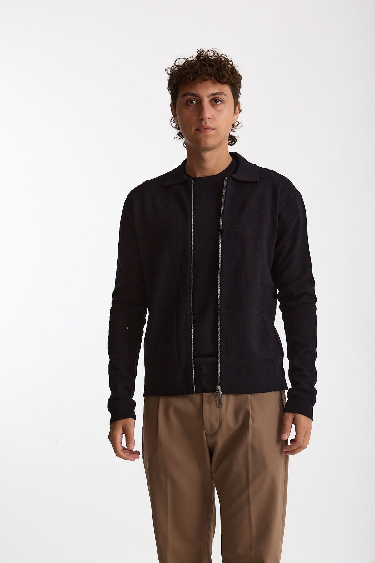 Maglia full zip in lana merino blu men Hosio - 2