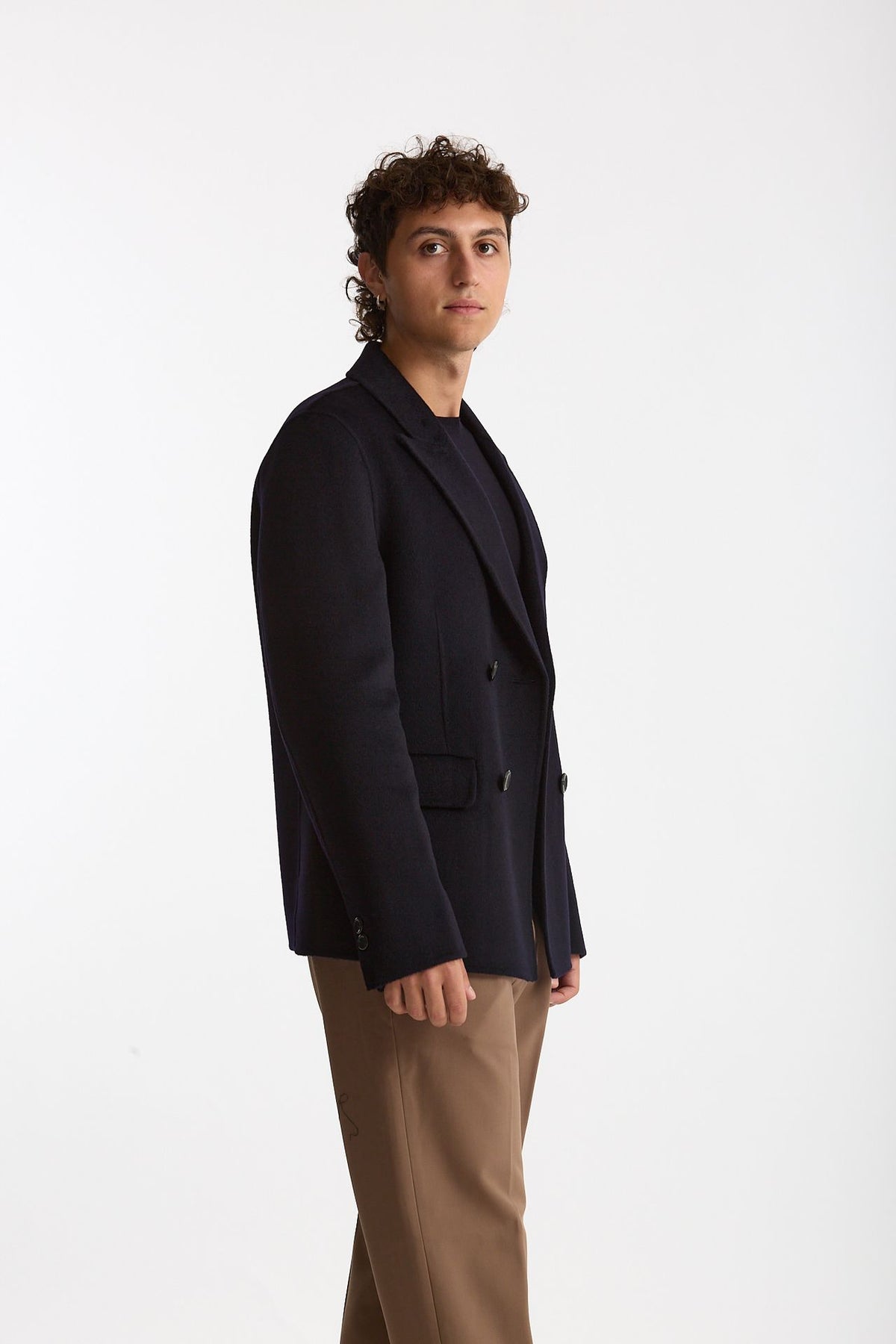 Giacca doppiopetto in lana blu men Hosio - 3