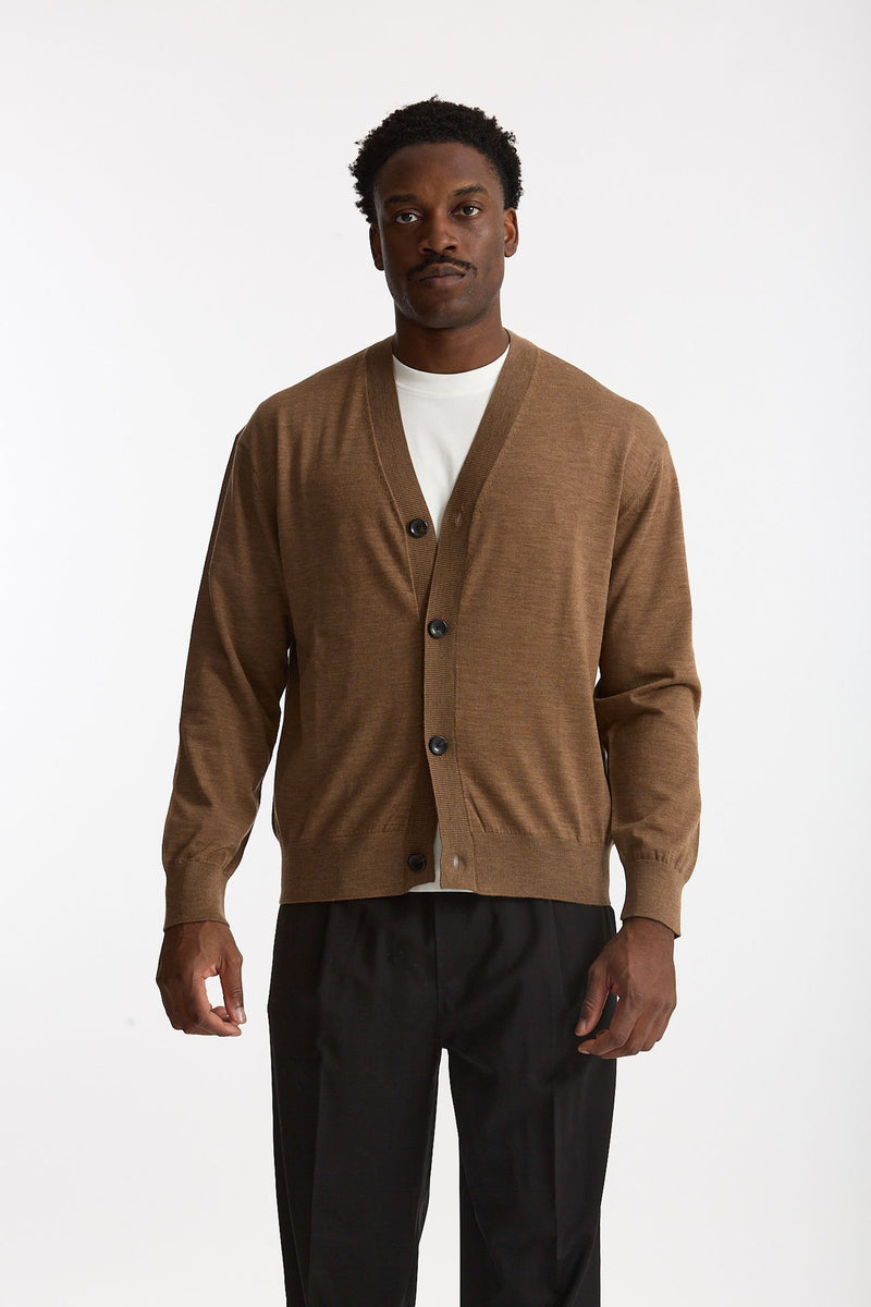 Cardigan in lana rasata cammello men Hosio - 5
